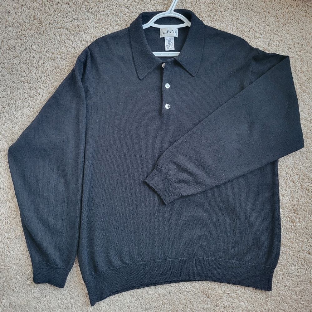 Alfani Men's Merino Wool 1/4 Button Collared Sweater Black Large